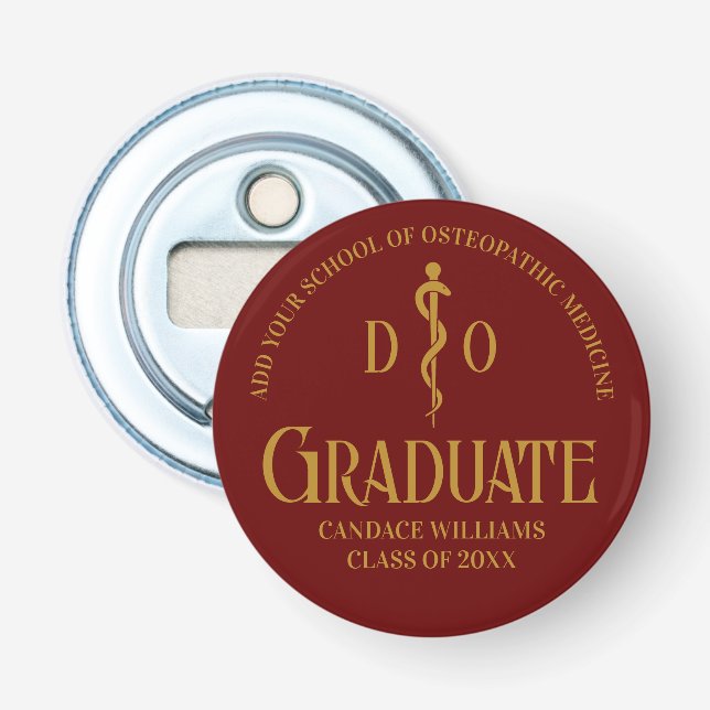 Maroon Osteopathic Medical School Graduation Party Bottle Opener (Front)
