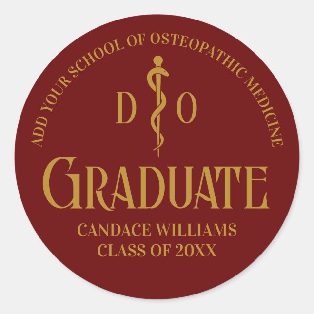 Maroon Osteopathic Medical School Graduation Party Classic Round Sticker (Front)