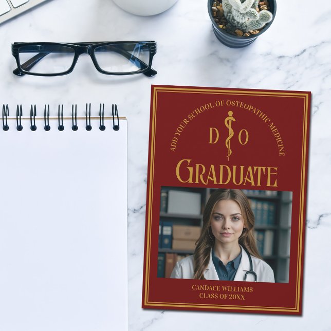 Maroon Osteopathic Medical School Graduation Photo Announcement (Creator Uploaded)