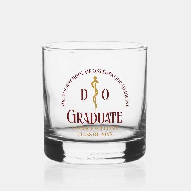 Maroon Osteopathic Medical School Graduation Whiskey Glass (Front)