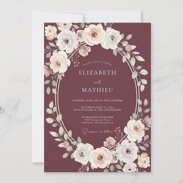 Maroon Painted Petal Wedding Invitation (Front)