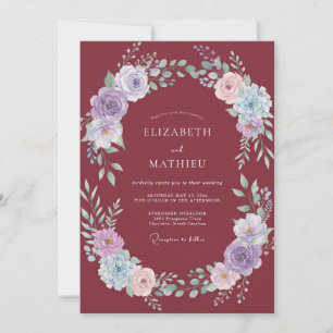 Maroon Pastel Peony Wedding Invitation