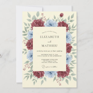 Maroon Peony Wreath Wedding Invitation