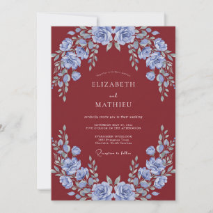Maroon Periwinkle Blossom Wedding Invitation