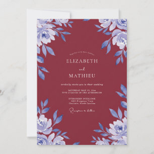 Maroon Periwinkle Wildflower Wedding Invitation