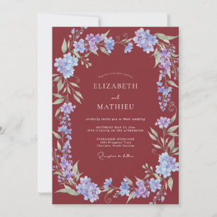 Maroon Periwinkle Wreath Wedding Invitation