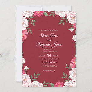 Maroon Petal Wreath Wedding Invitation