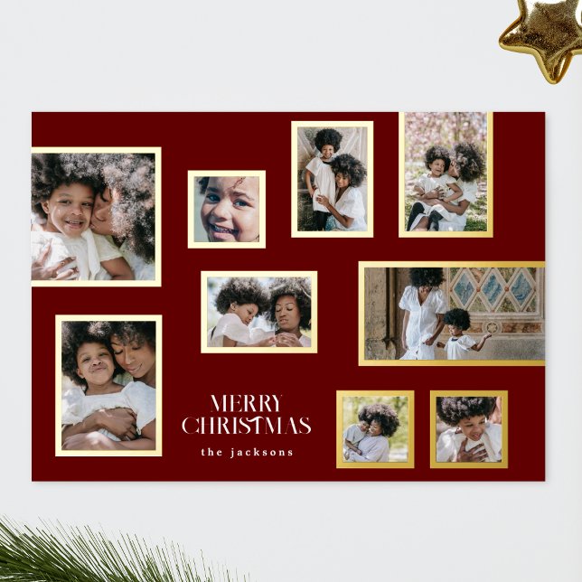 Maroon Photo Frames Collage Modern Merry Christmas (Creator Uploaded)