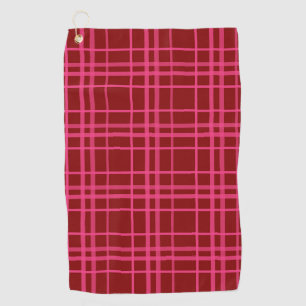Maroon Pink Check Grid Plaid Design Golf Towel