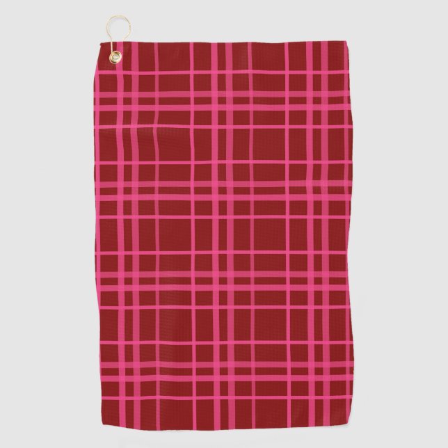 Maroon Pink Check Grid Plaid Design  Golf Towel (Front)