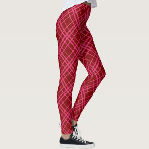Maroon Pink Check Grid Plaid Design  Leggings