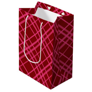 Maroon Pink Check Grid Plaid Design Medium Gift Bag