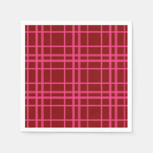 Maroon Pink Check Grid Plaid Design Napkin