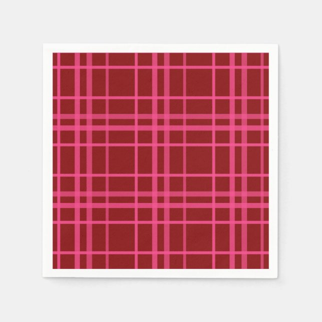 Maroon Pink Check Grid Plaid Design  Napkin (Front)