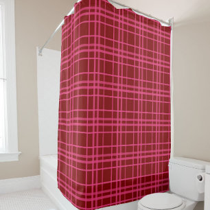 Maroon Pink Check Grid Plaid Design Shower Curtain