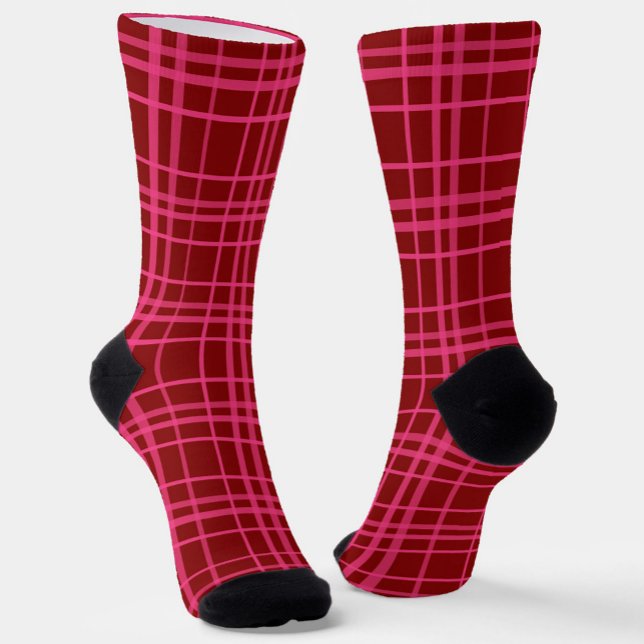 Maroon Pink Check Grid Plaid Design  Socks (Creator Uploaded)