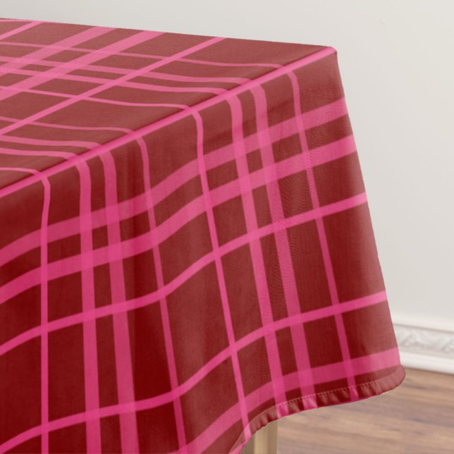 Maroon Pink Check Grid Plaid Design  Tablecloth (Creator Uploaded)