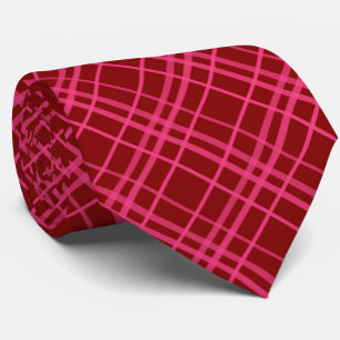Maroon Pink Check Grid Plaid Design  Tie