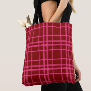 Maroon Pink Check Grid Plaid Design  Tote Bag
