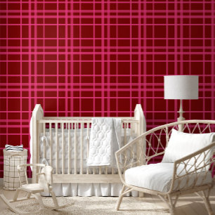 Maroon Pink Check Grid Plaid Design Wallpaper