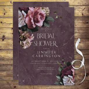 Maroon & Pink Floral Modern Bridal Shower Invitation