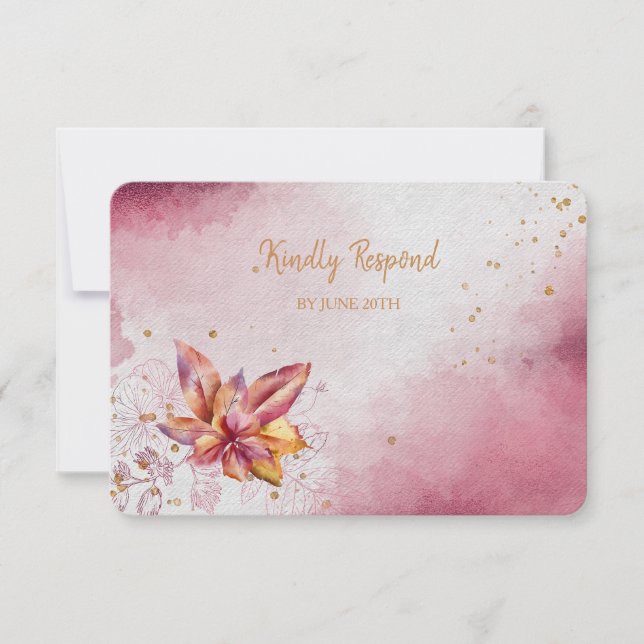 Maroon Pink Floral Modern Menu RSVP (Front)