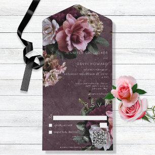 Maroon & Pink Floral Modern QR Code All In One Invitation
