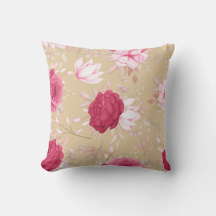 maroon pink floral Throw Pillow