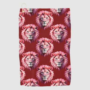 Maroon Pink Lion Head Design  Golf Towel