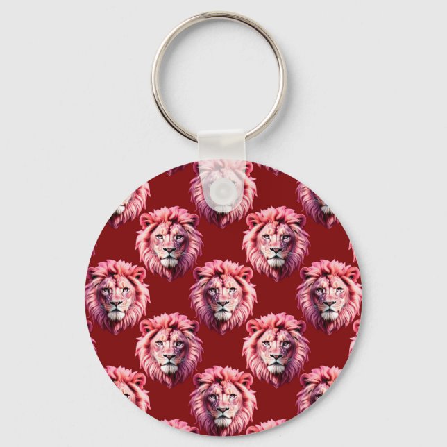 Maroon Pink Lion Head Design  Key Ring (Front)