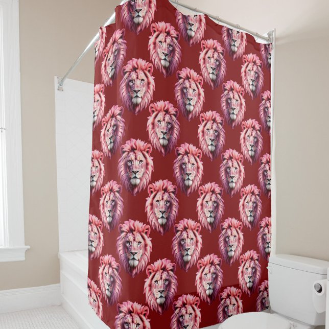Maroon Pink Lion Head Design  Shower Curtain (Creator Uploaded)