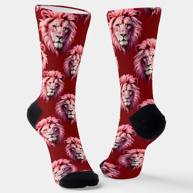 Maroon Pink Lion Head Design  Socks (Creator Uploaded)