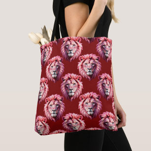 Maroon Pink Lion Head Design Tote Bag