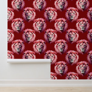 Maroon Pink Lion Head Design Wallpaper