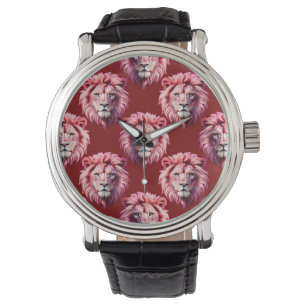 Maroon Pink Lion Head Design Watch