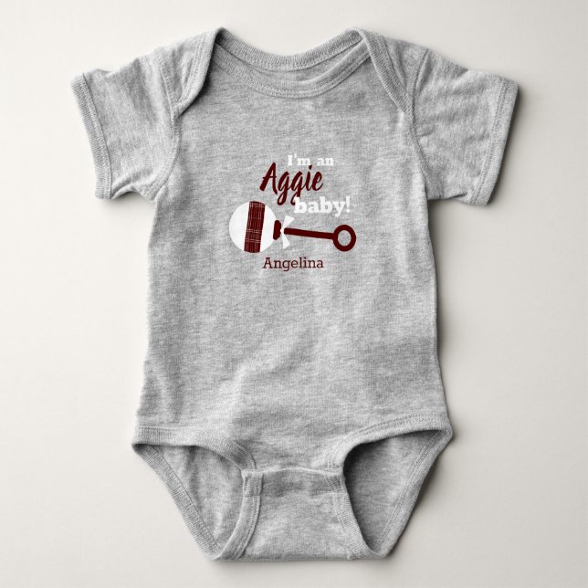 Maroon Plaid Rattle Aggie Baby Bodysuit (Front)