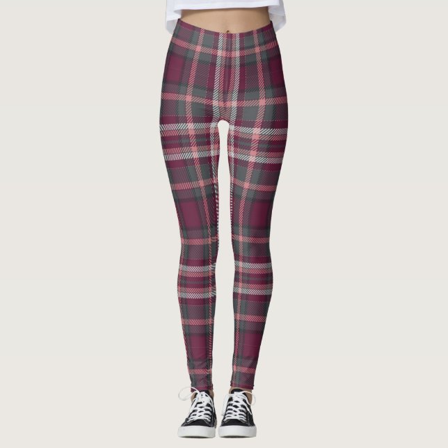 Maroon Plaid Women's Leggings (Front)