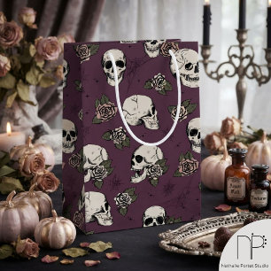 Maroon Purple Elegant Dark Halloween Skull Small Gift Bag