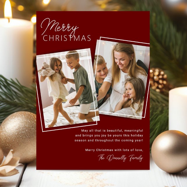Maroon Red 2 Photo Christmas Holiday Card (Creator Uploaded)
