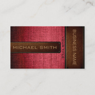 Maroon Red Burlap Linen Rustic Jute Look Leather Business Card