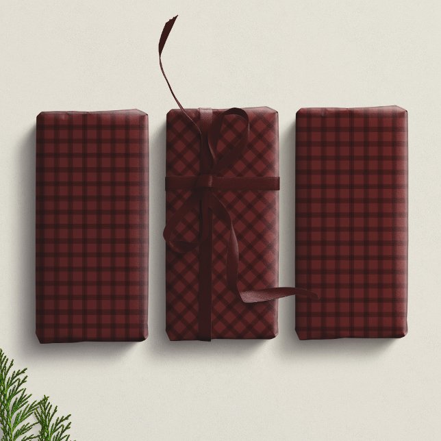Maroon red checked plaid simple Christmas holiday Wrapping Paper Sheet (Creator Uploaded)