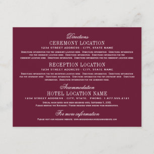 Maroon Red Elegant Wedding Information Enclosure Card