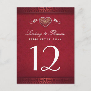Maroon Red Floral Heart Table Number Cards
