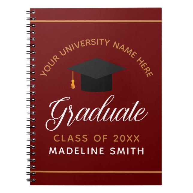 Maroon Red Gold Graduation Custom 2025 Graduate Notebook (Front)
