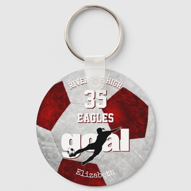 maroon red grey soccer team spirit girls sports key ring (Front)