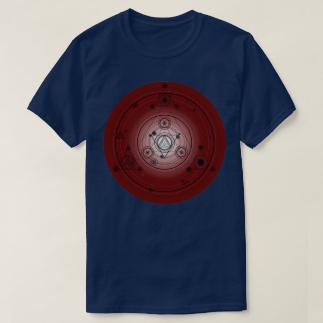 Maroon red mandala circle with alchemy symbols T-Shirt (Design Front)