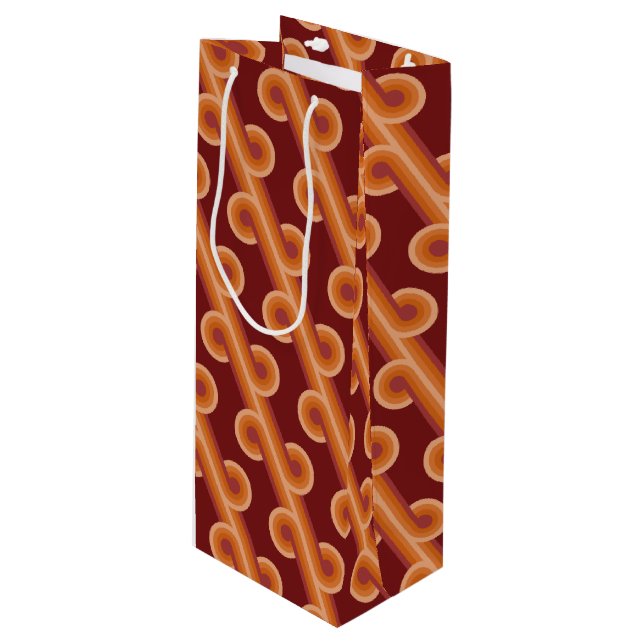 Maroon Red Orange Circles Fusion Fine Art Pattern Wine Gift Bag (Front Angled)