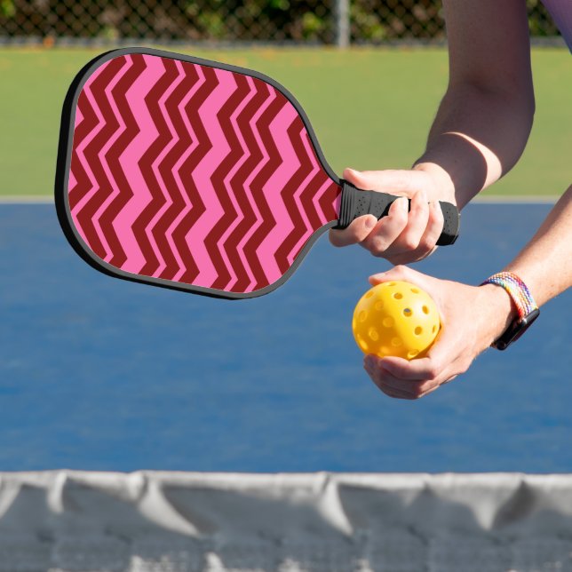 Maroon Red Pink Chevron Zigzag Design  Pickleball Paddle (Insitu)
