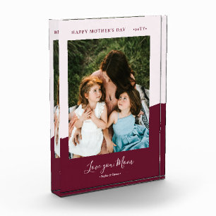 Maroon Red & Pink Modern Mother's Day Photo Gifts Block