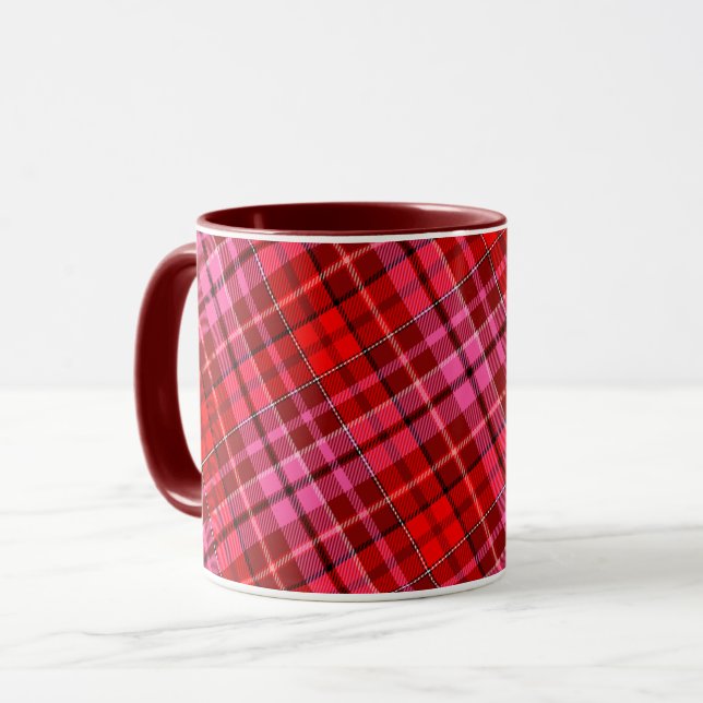 Maroon Red Pink Plaid Tartan Design  Mug (Front Left)